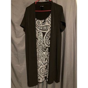 ENFOCUS WOMEN Plus Size 18W Black White Stretchy Dress with Built-in Cardigan
